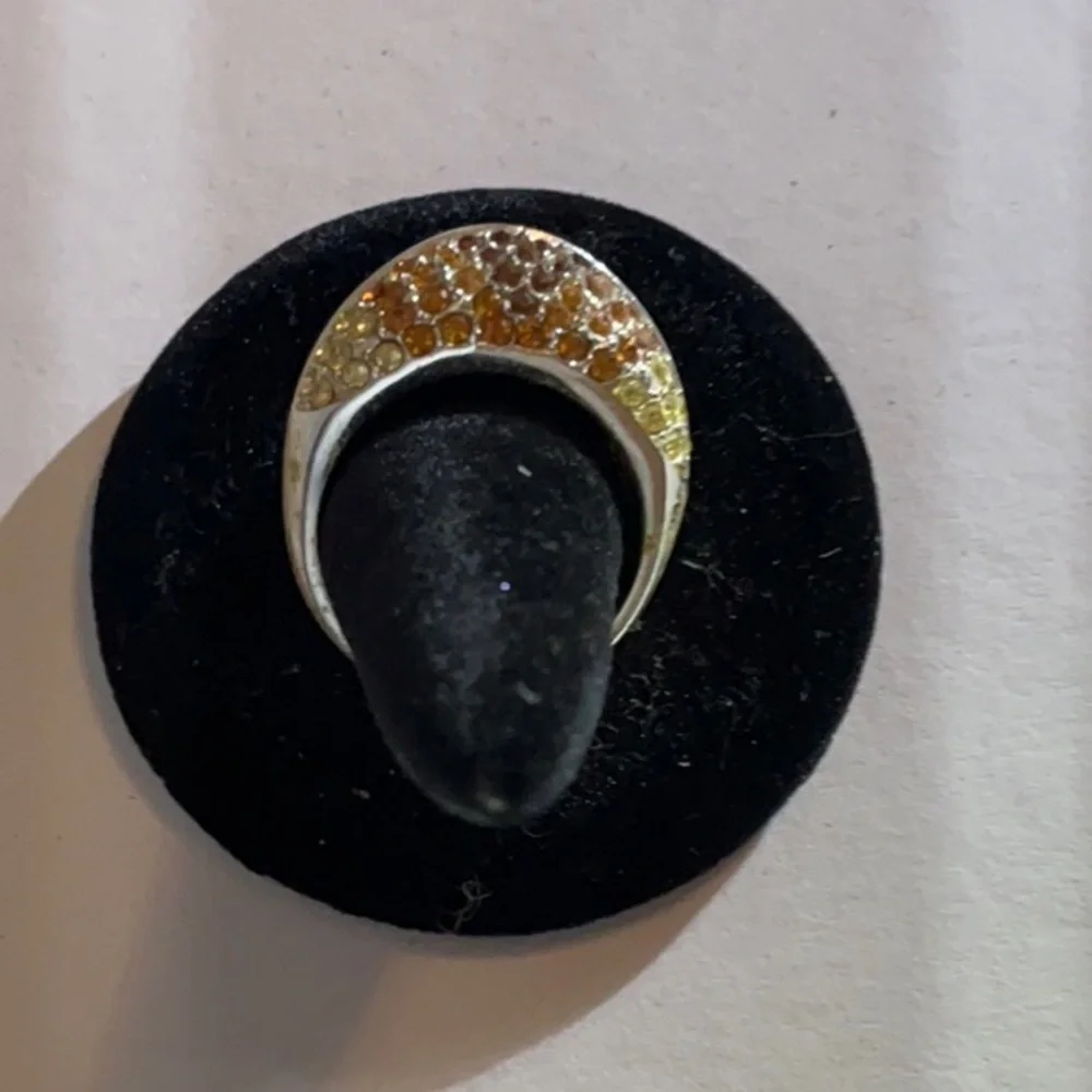 Elegant Sterling Silver Gold and Brown Crystal Stone Ring